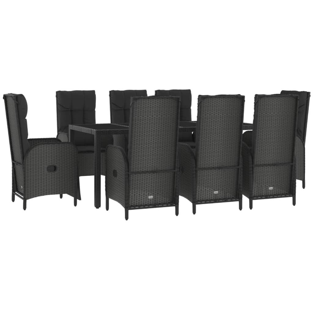 vidaXL 9-tlg. Garten-Essgruppe mit Kissen Schwarz Poly Rattan