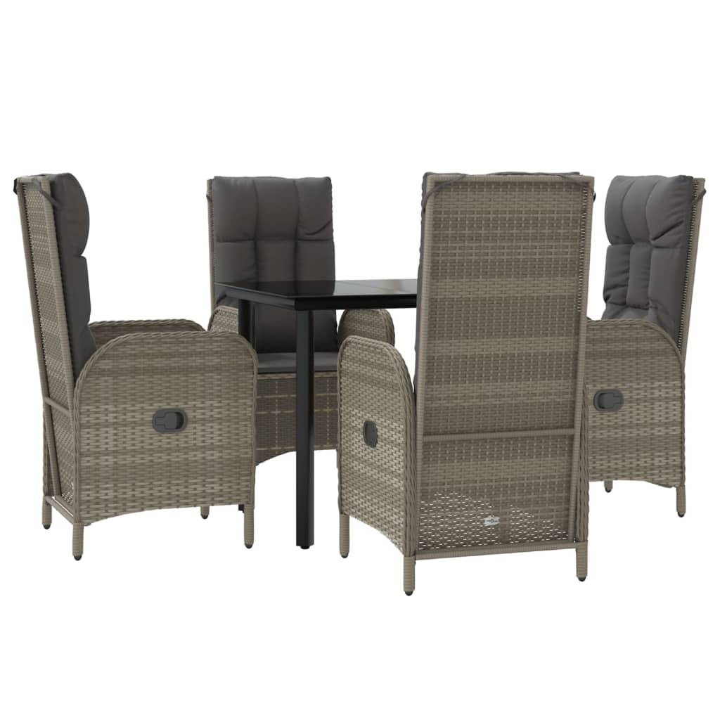 vidaXL 5-tlg. Garten-Essgruppe mit Kissen Schwarz und Grau Poly Rattan
