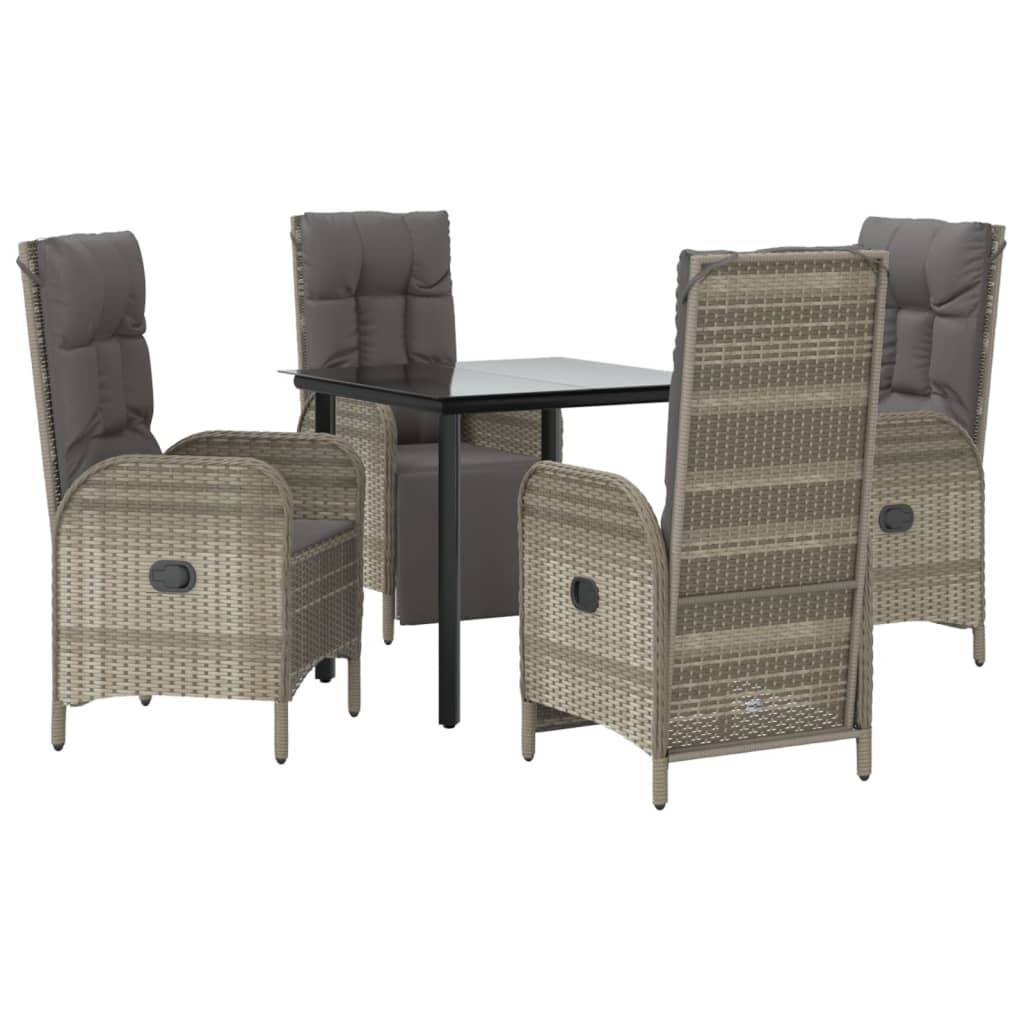 vidaXL 5-tlg. Garten-Essgruppe mit Kissen Schwarz und Grau Poly Rattan