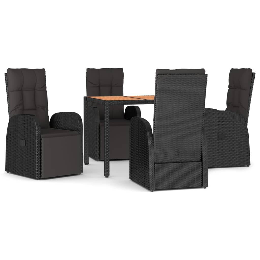 vidaXL 5-tlg. Garten-Essgruppe Schwarz Poly Rattan & Massivholz Akazie