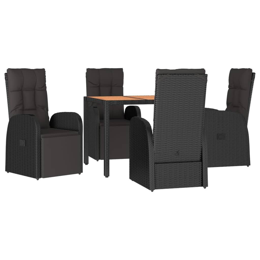 vidaXL 5-tlg. Garten-Essgruppe Schwarz Poly Rattan & Massivholz Akazie