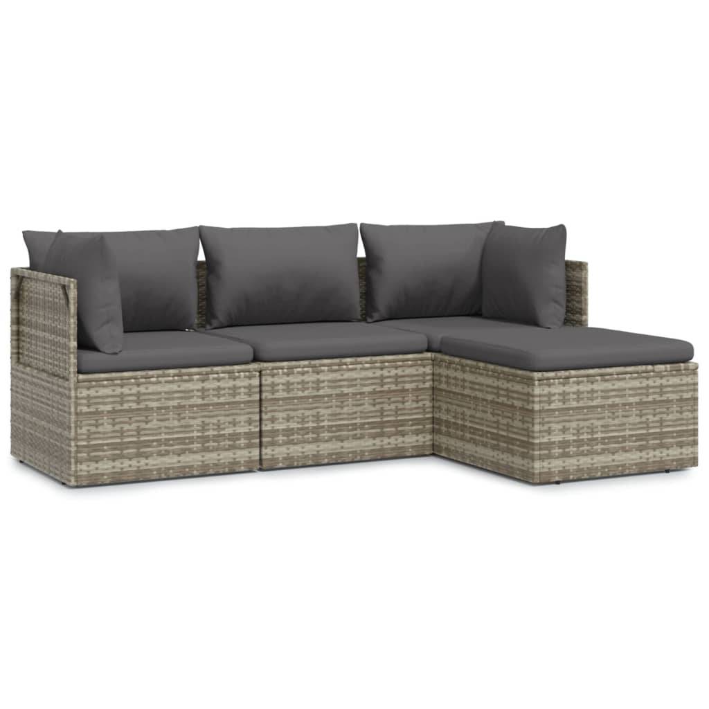 vidaXL 4-tlg. Garten-Lounge-Set mit Kissen Grau Poly Rattan