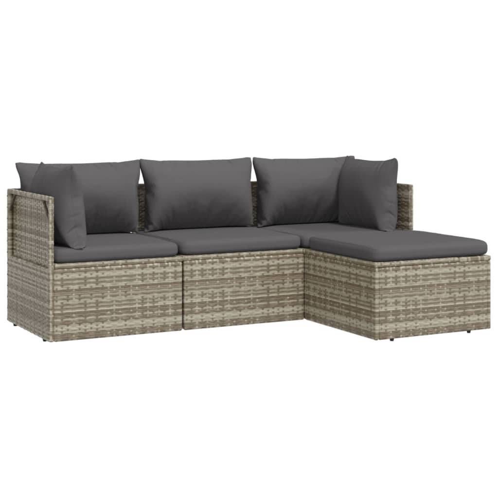 vidaXL 4-tlg. Garten-Lounge-Set mit Kissen Grau Poly Rattan