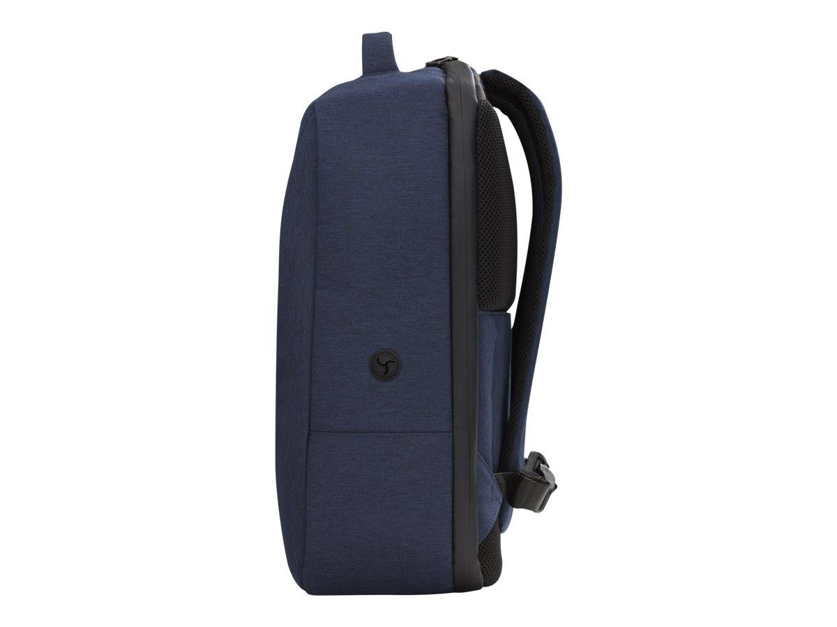 Schwarzer Rucksack von hinten gezeigt, mit gepolsterten Schultergurten, oberer Griff und Mesh-Panelen.