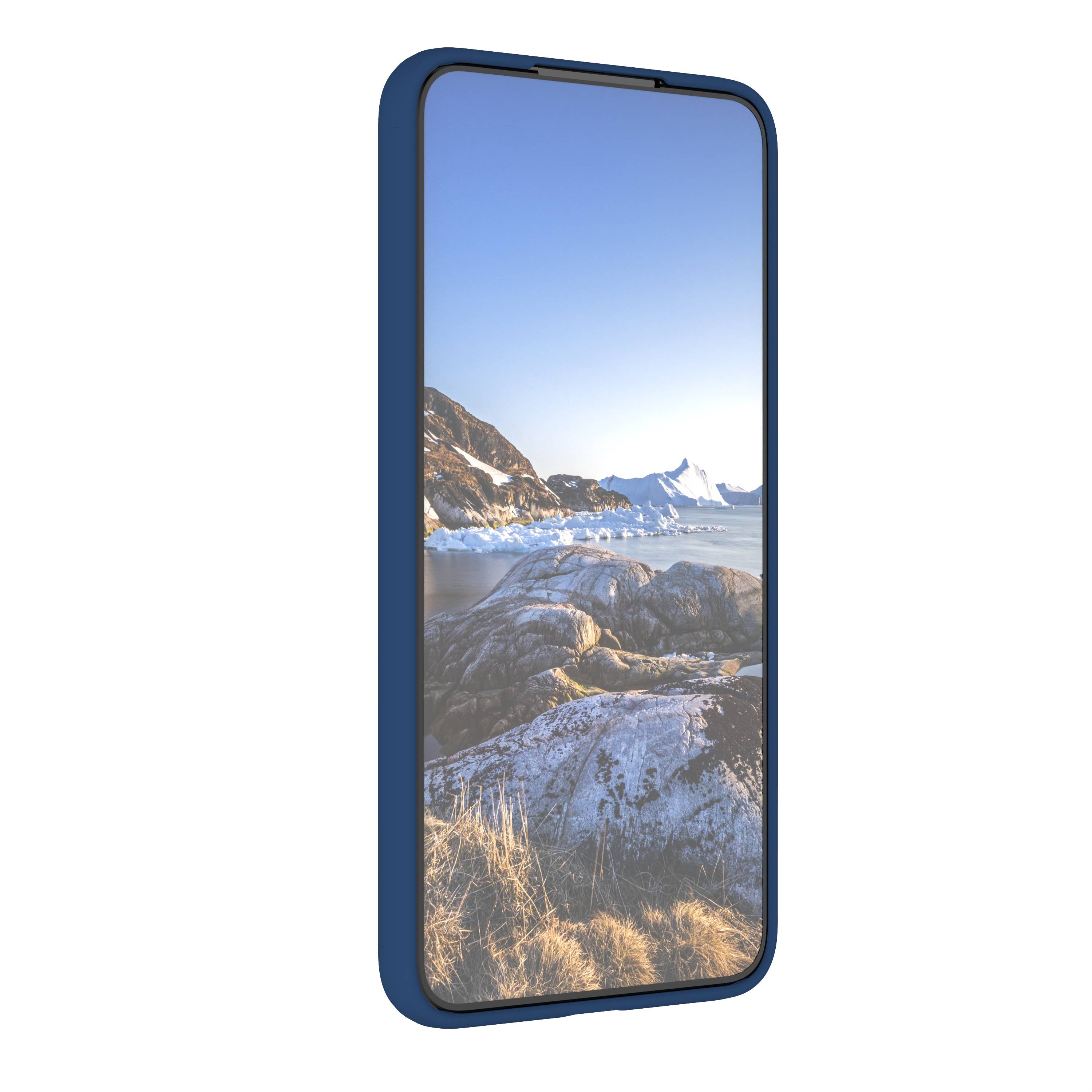 Smartphone-Mockup, das ein Berglandschafts- und Eisfoto auf dem Bildschirm anzeigt.