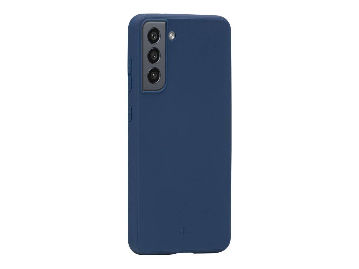 Rückansicht eines dunkelblauem Smartphones mit einem dreifachen Kameramodul auf der Rückseite und Blitz in der oberen linken Ecke.