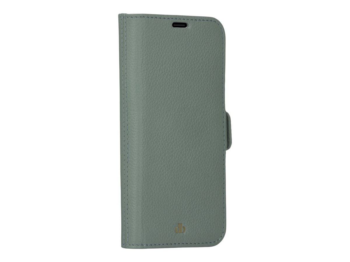 Ein grauer, strukturierter Telefonkasten mit einer Klappe und goldenen Initialen am unteren Rand ist aufrecht stehend abgebildet.