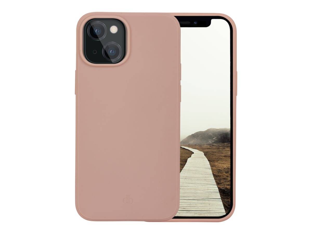 Rosa Smartphone mit Schutzhülle von vorne und hinten abgebildet, mit dem Bildschirm, der ein Landschaftspfad-Hintergrundbild anzeigt.