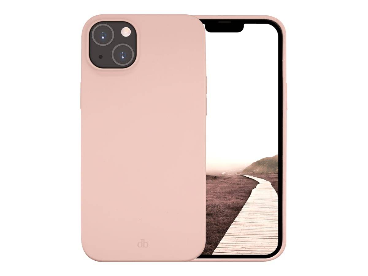 Rosa Handyhülle, die auf einem Smartphone gezeigt wird und teilweise einen Bildschirm bedeckt, auf dem eine gewundene Strandpromenade zu sehen ist.