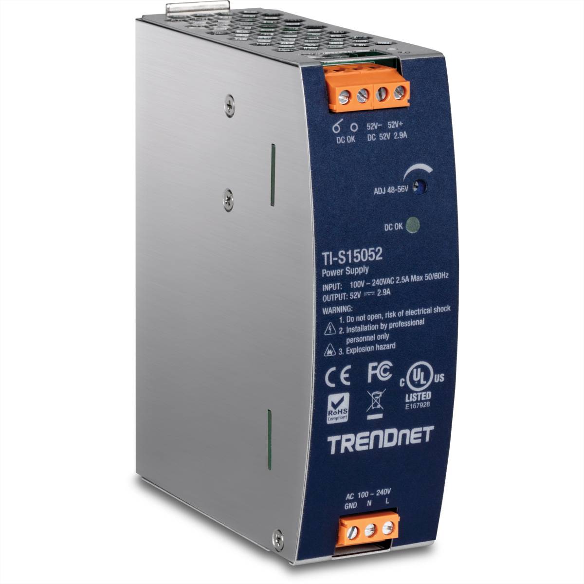 TRENDnet DIN-Rail Power Supply 150W,52V DC,2.89A, AC to DC