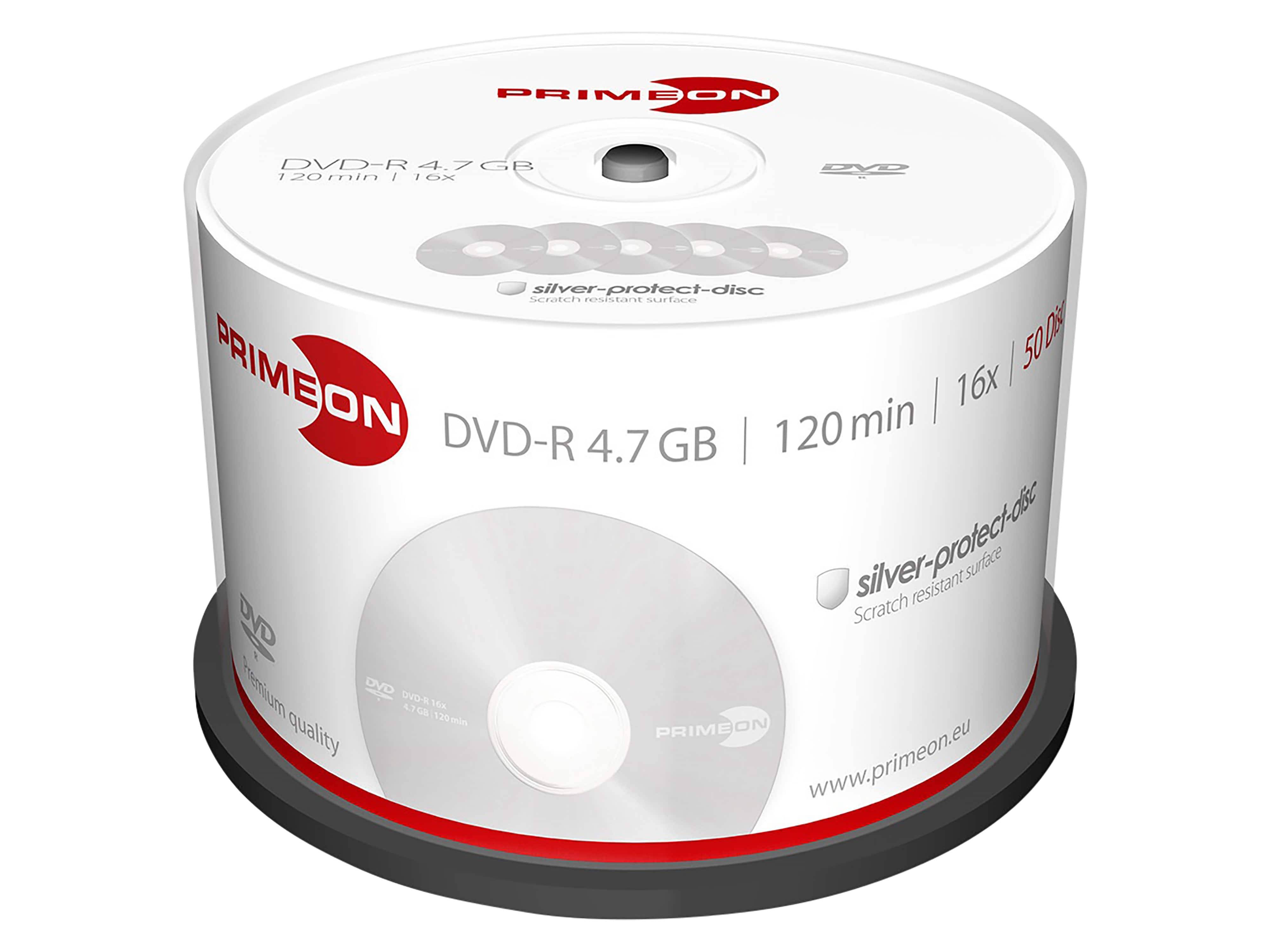 PRIMEON DVD-Rohling DVD-R 120Min 4.7GB 16x Cakebox 50 Stück