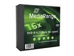 Packung MediaRange CD-R-Discs, beschriftet mit 16x und über 4,7 GB Kapazität, auf weißem Hintergrund dargestellt.