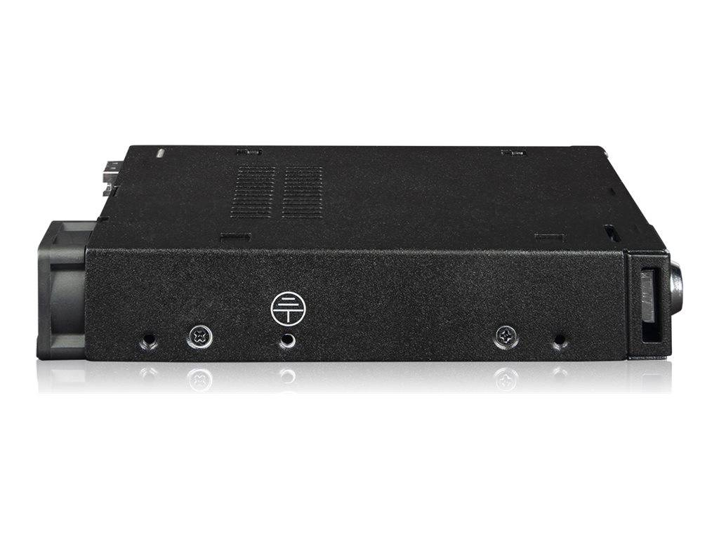 Schwarzes rechteckiges elektronisches Modul mit Montageklammern und sichtbarem Massesymbol auf der Vorderseite, dargestellt auf weißem Hintergrund.