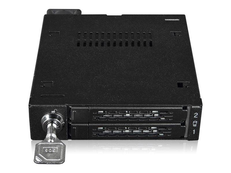 Schwarze elektronische Steuereinheit mit Schlüsselverschluss und Lüftungsschlitzen, Frontansicht auf weißem Hintergrund.