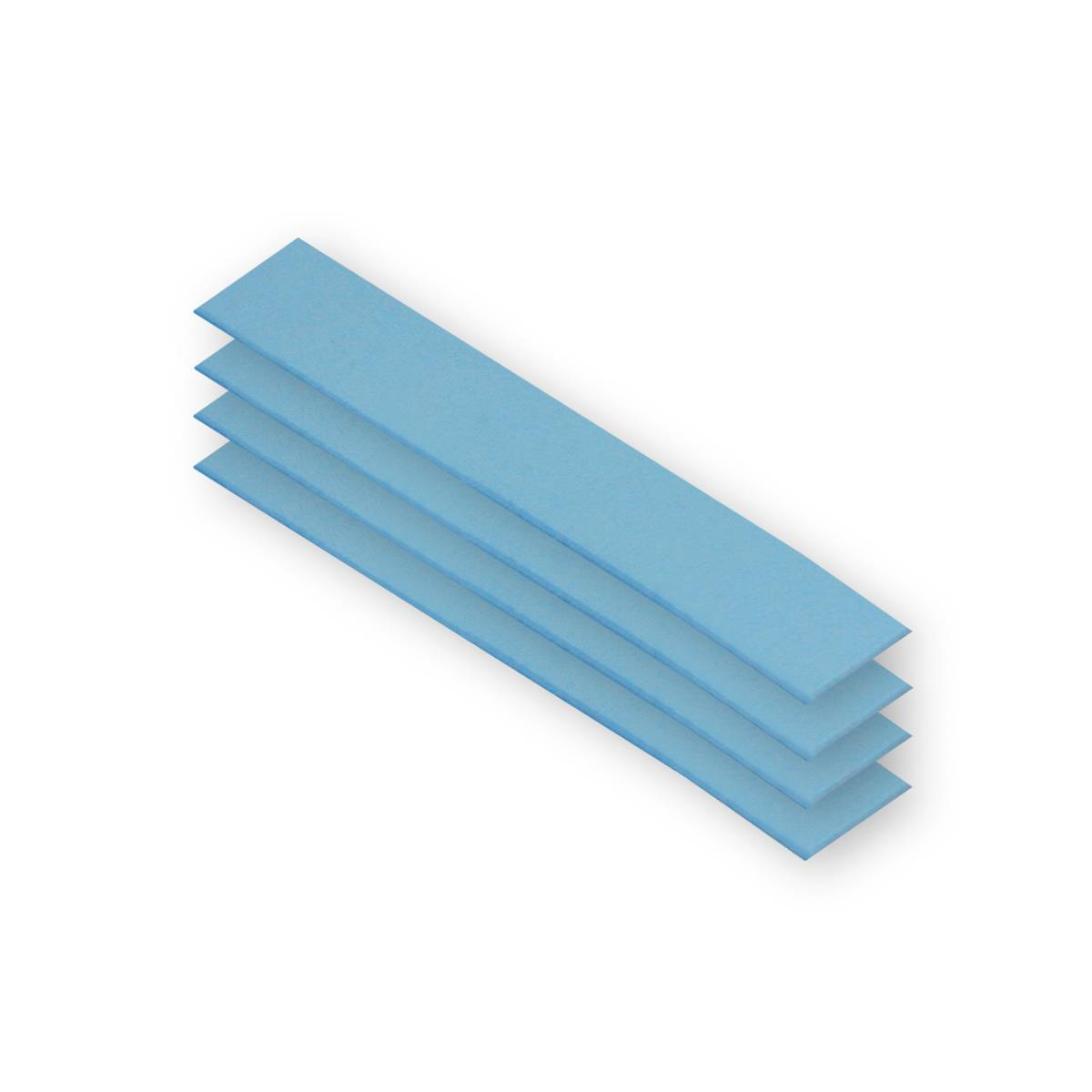 Stapel aus vier hellblauen rechteckigen Paneelen oder Platten, diagonal auf weißem Hintergrund angeordnet.