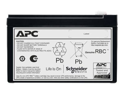 APC Original RBC-Batterie-Etikett mit Warnhinweisen, Recycling-Symbolen und Branding von Schneider Electric.