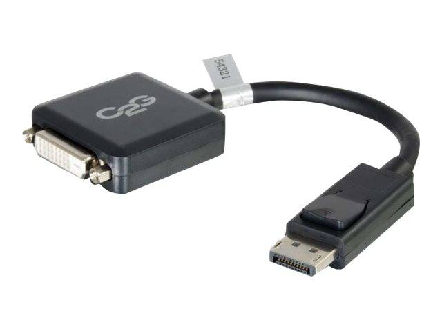 DisplayPort-zu-DVI-Adapterkabel mit schwarzen Steckern auf weißem Hintergrund.