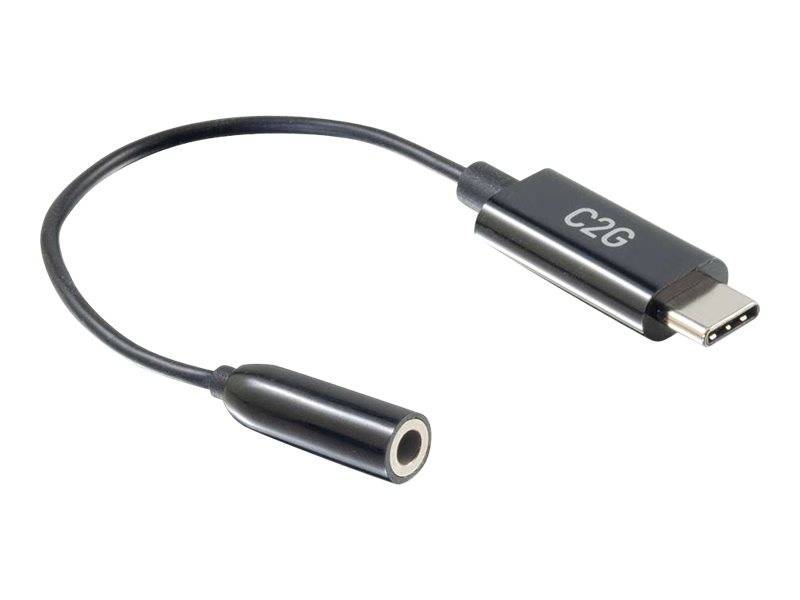 USB-C auf 3,5 mm Kopfhöreradapterkabel mit USB-C-Stecker und weiblicher Audiobuchse auf weißem Hintergrund