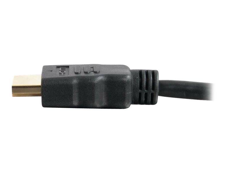 Nahaufnahme eines schwarzen HDMI-Kabelsteckers und -kabels auf weißem Hintergrund.