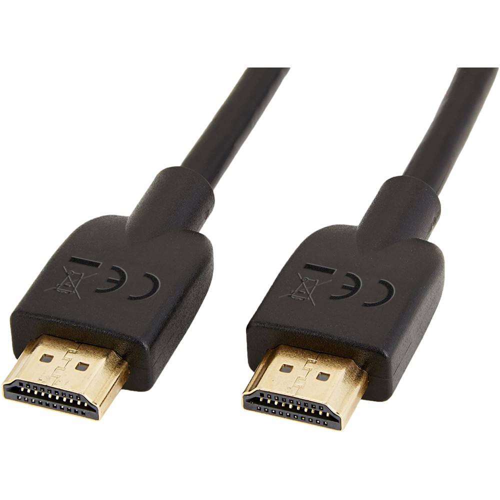 Zwei HDMI-Kabelstecker nebeneinander, schwarz mit vergoldeten Anschlüssen, auf weißem Hintergrund.