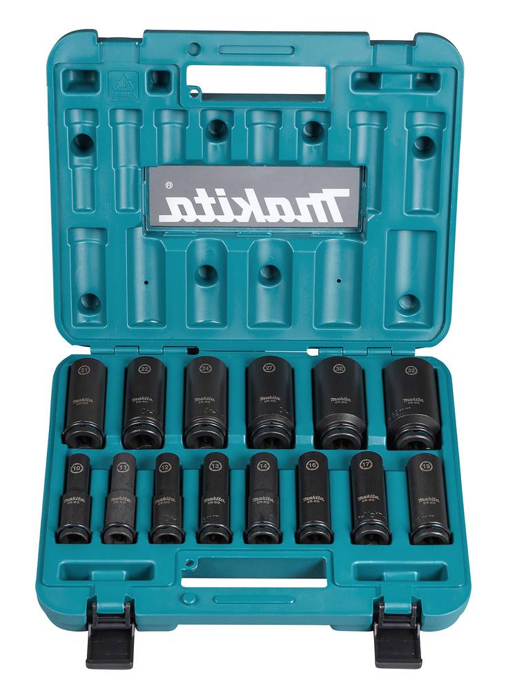 Makita E-16586, Steckschlüsselsatz, Schwarz, Grün, 14 Kopf/Köpfe, 1/2", Metrisch, 10,11,12,13,14,16,17,19,21,22,24,27,30,32 mm