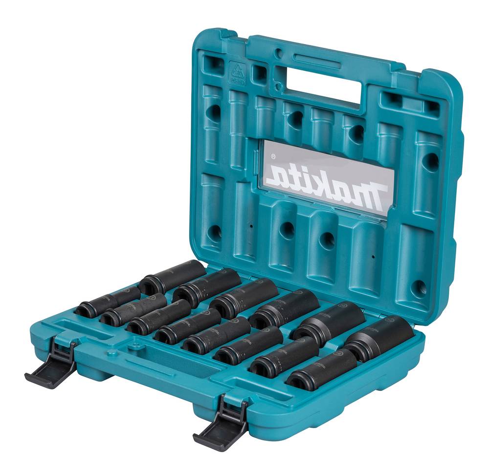 Makita E-16586, Steckschlüsselsatz, Schwarz, Grün, 14 Kopf/Köpfe, 1/2", Metrisch, 10,11,12,13,14,16,17,19,21,22,24,27,30,32 mm