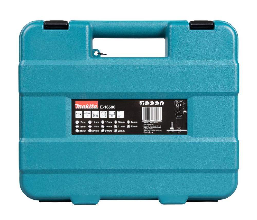 Makita E-16586, Steckschlüsselsatz, Schwarz, Grün, 14 Kopf/Köpfe, 1/2", Metrisch, 10,11,12,13,14,16,17,19,21,22,24,27,30,32 mm