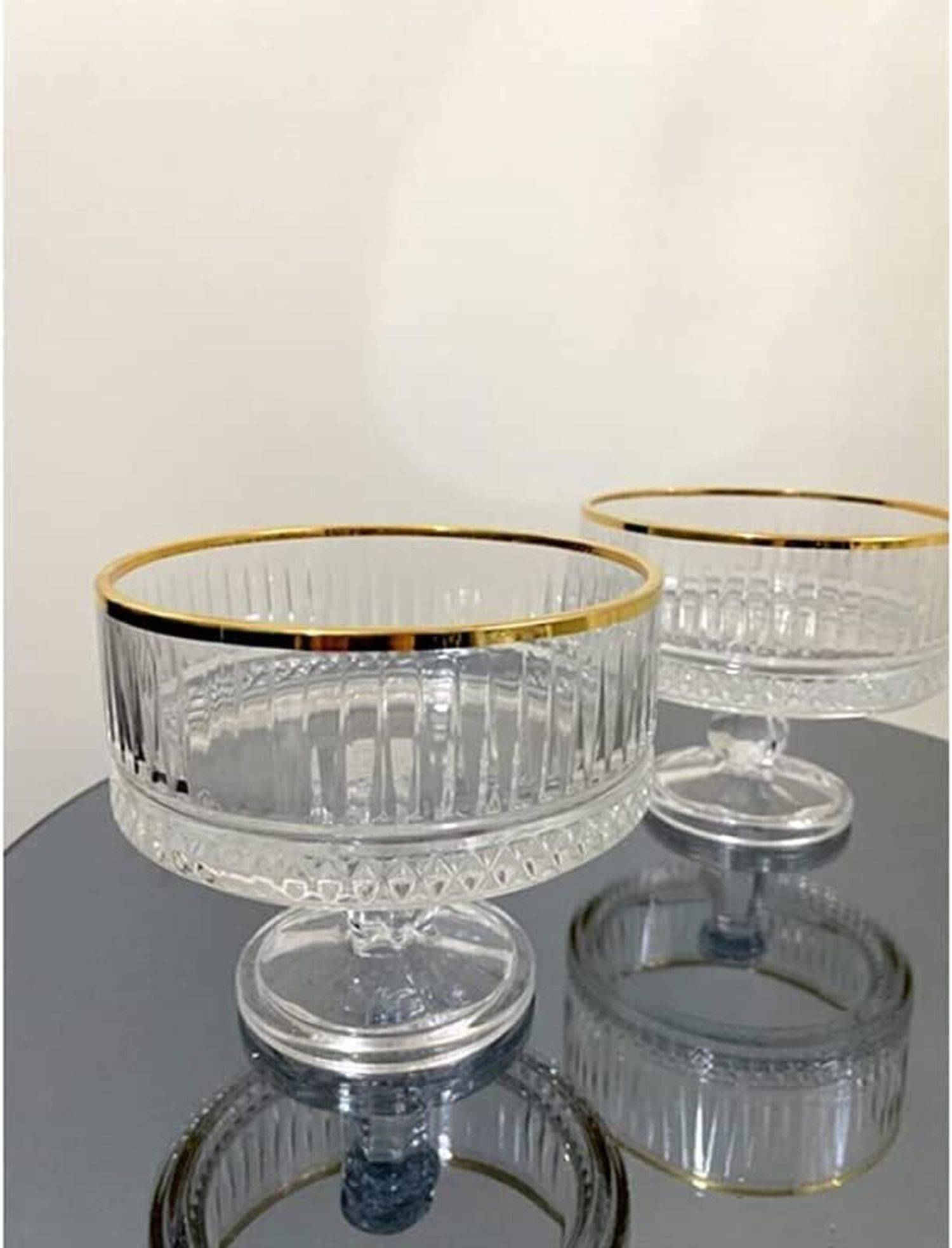 Pasabahce Elysia Golden Touch 2er Pack Eis-Becher aus Glas, Schale auf Fuß, Fruchtgeleeschale, Eisgläser