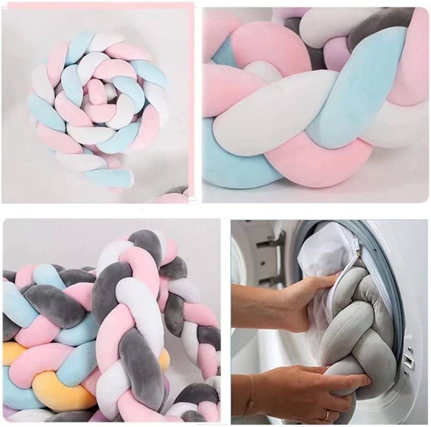 3 Meter Bettschlange Geflochten Seitenschläferkissen Baumwolle Knotenkissen Bettumrandung Sofakissen Pink