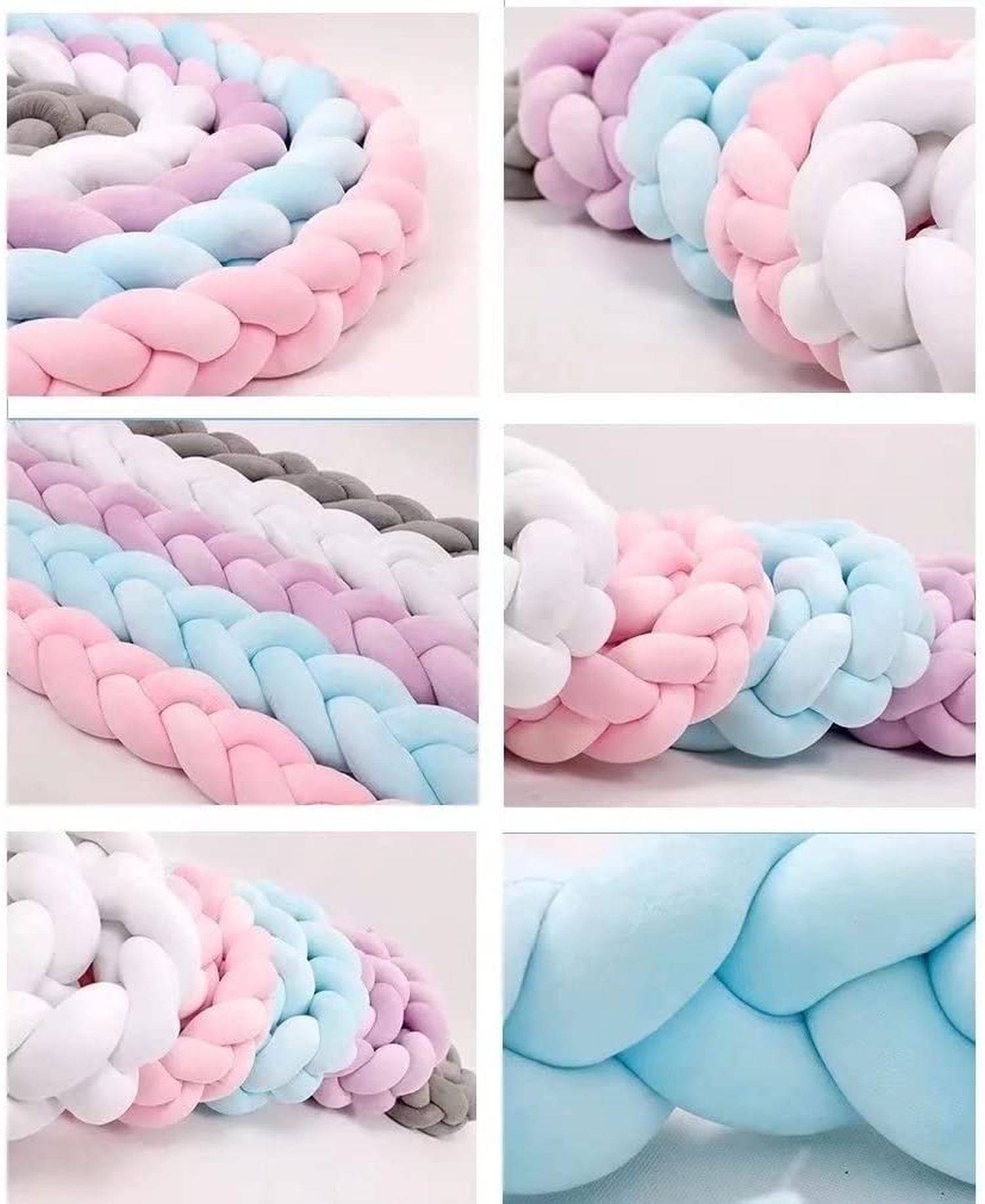 2 Meter Bettschlange Geflochten Seitenschläferkissen Baumwolle Knotenkissen Bettumrandung Sofakissen Grün-Weiß-Pink