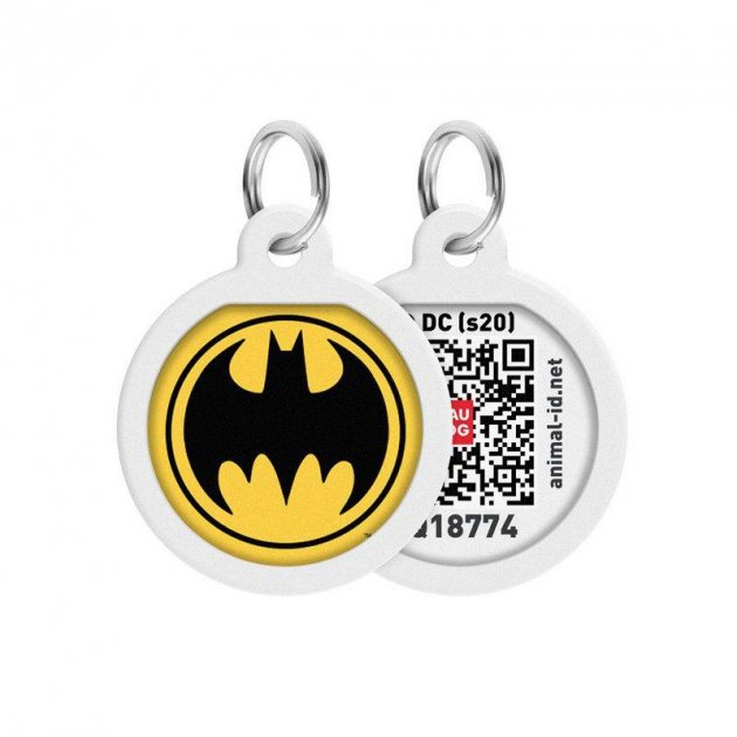 Pet ID Tag für Hund Katze mit QR Passport Global Suchsystem von verlorenen Haustieren Digital ID Hund Tag Batman Logo