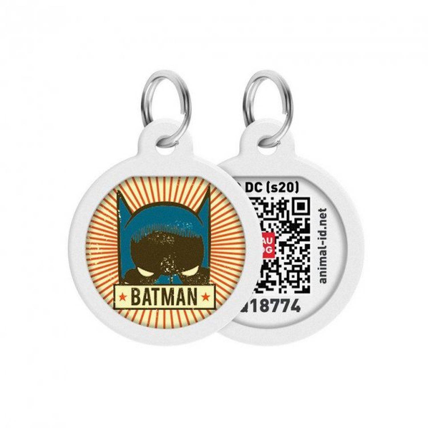 Pet ID Tag für Hund Katze mit QR Passport Global Suchsystem von verlorenen Haustieren Digital ID Hund Tag Batman Vintage