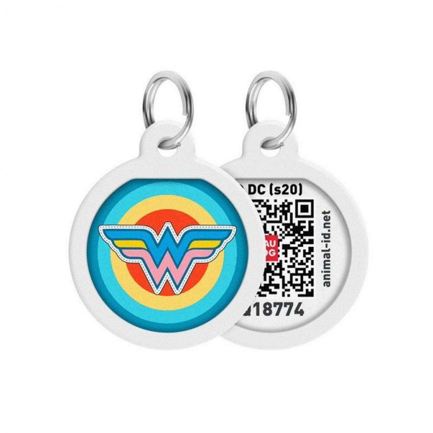 Pet ID Tag für Hund Katze mit QR Passport Global Suchsystem von verlorenen Haustieren Digital ID Hund Tag Wonder Woman 1