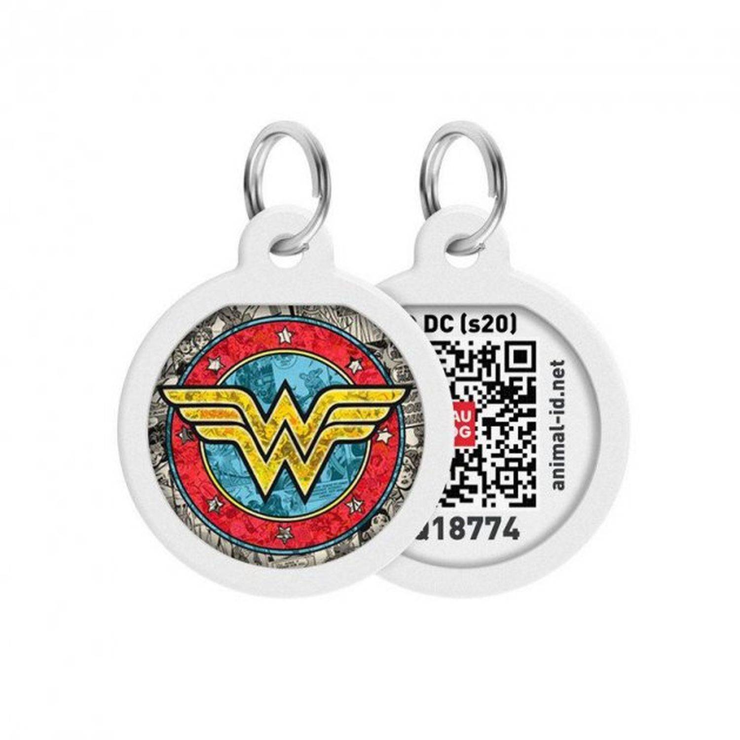 Pet ID Tag für Hund Katze mit QR Passport Global Suchsystem von verlorenen Haustieren Digital ID Hund Tag Wonder Woman 2