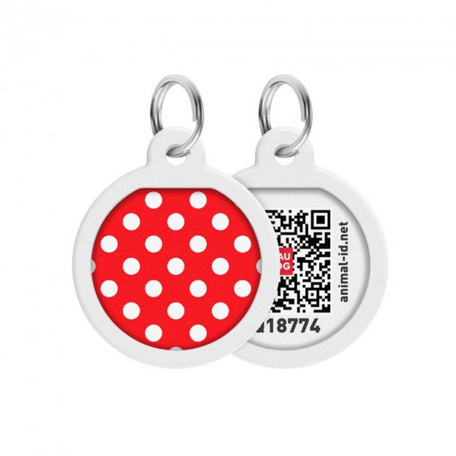 Pet ID Tag für Hund Katze mit QR Passport Global Suchsystem von verlorenen Haustieren Digital ID Hund Tag Polka Dots