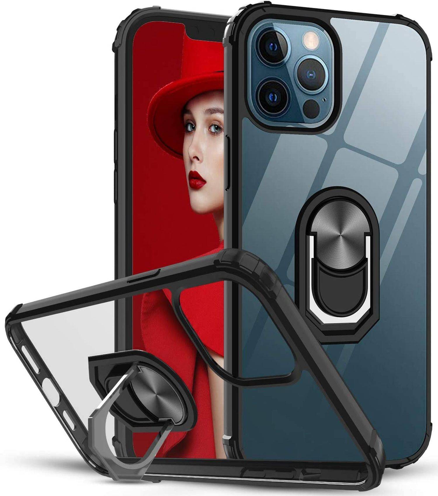 360 Grad Ringhalter Handytasche Abdeckung magnetische Stoßstange Schutzhülle kompatibel mit iPhone 14 Schwarz