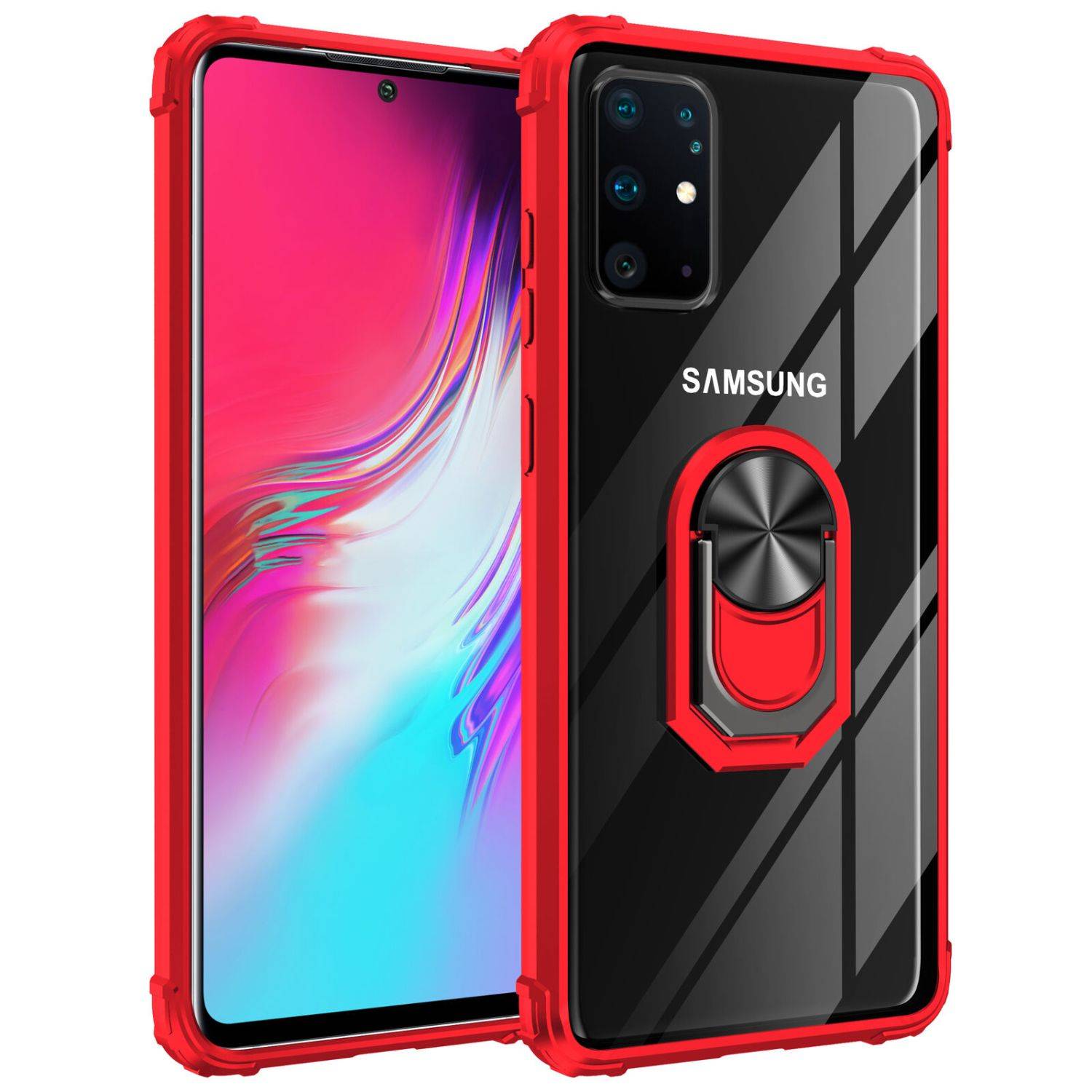 360 Grad Ringhalter Handytasche Abdeckung magnetische Stoßstange Schutzhülle kompatibel mit iPhone 14 Pro Max Rot