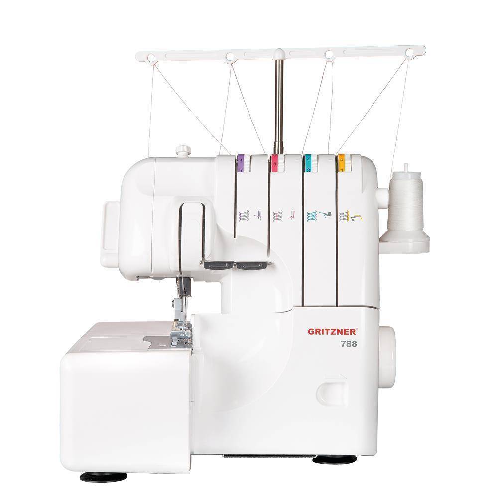 GRITZNER 788 Overlock Neue Version 2025 mit Fadenabschneider + LED Beleuchtung Black&White Edition mit Fadenschere und Overlockgarn