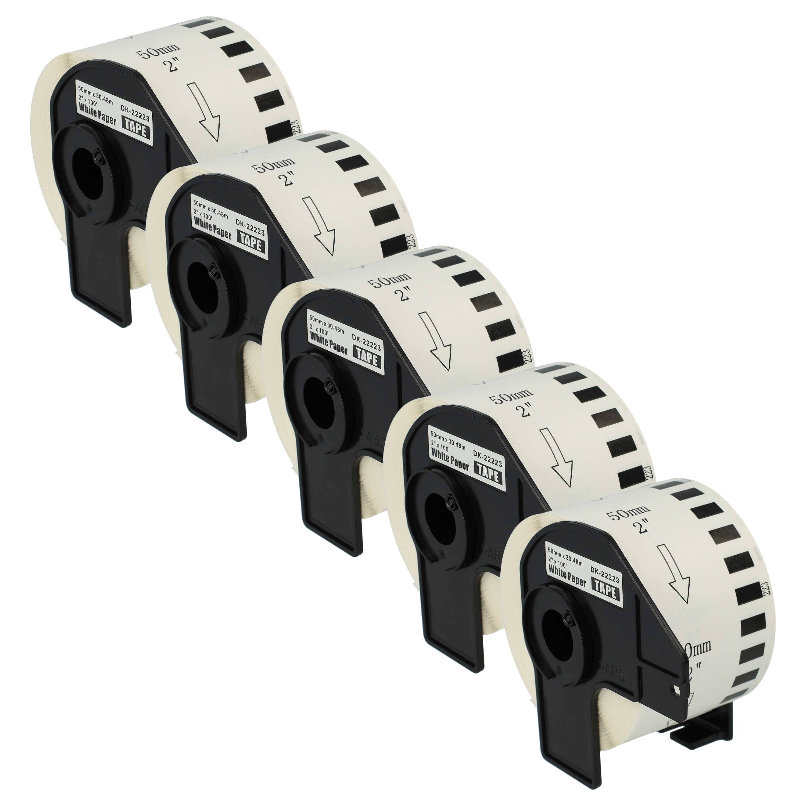 vhbw 5x Rolle mit Halter 50mm x 30,48m (1 Etikette) kompatibel mit Brother PT QL-580N, QL-570, QL-580 Drucker - Premium Weiß