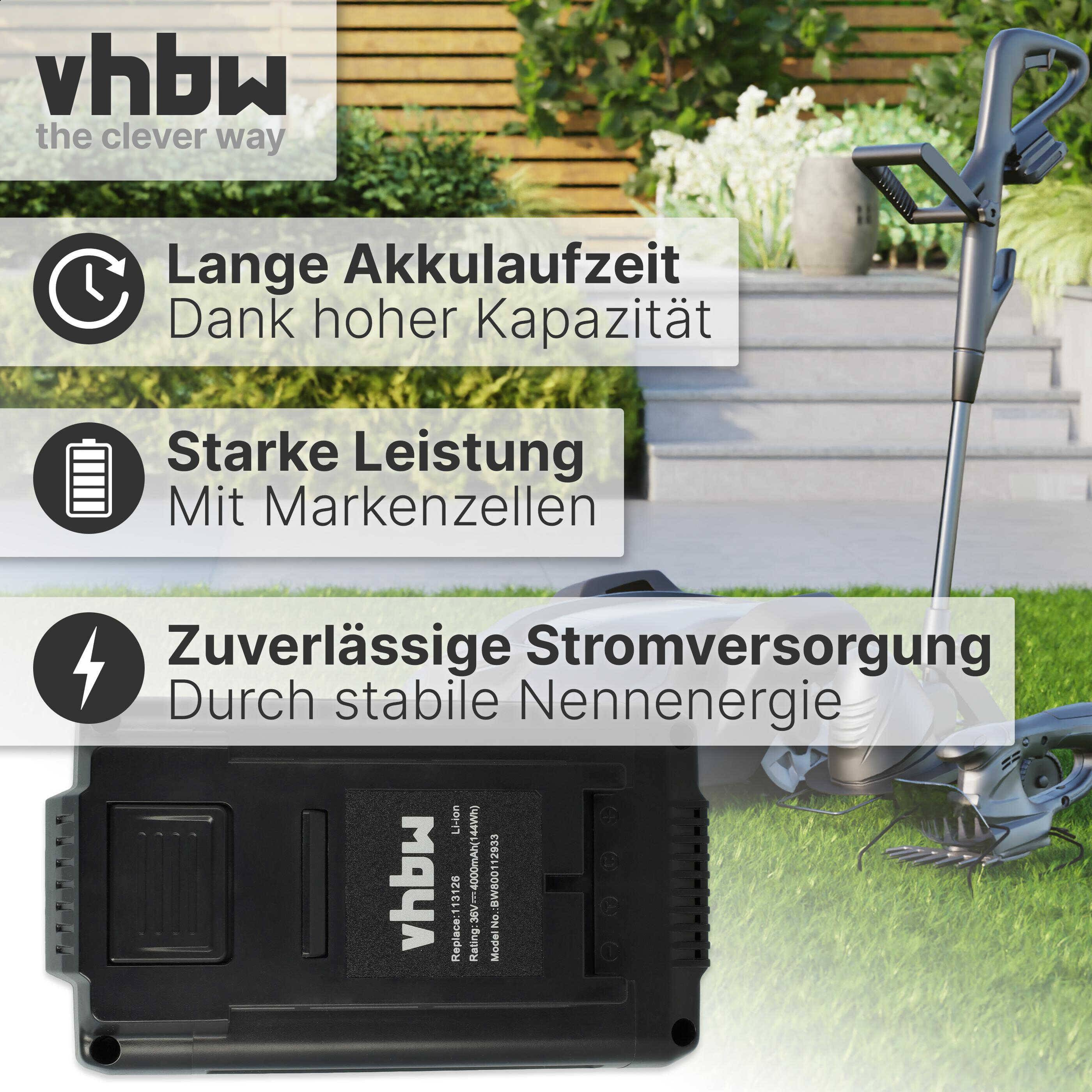 vhbw Akku kompatibel mit AL-KO Energy Flex 3.29 Li Cordless Lawnmower Rasenmäher Rasenroboter (4000mAh, 36V, Li-Ion)