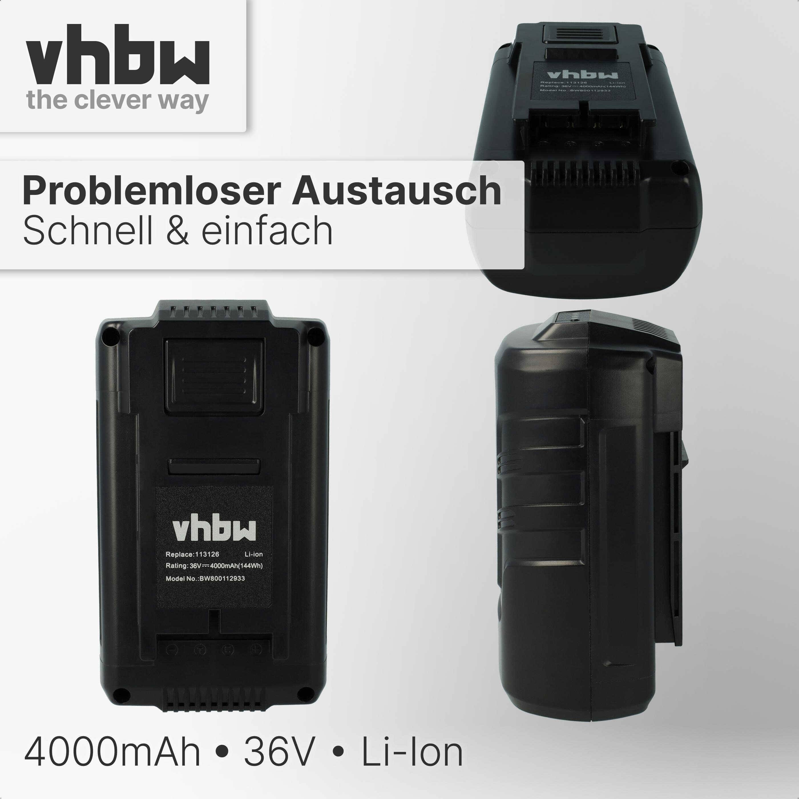 vhbw Akku kompatibel mit AL-KO Energy Flex LBV 4090 Blow / Vac Rasenmäher Rasenroboter (4000mAh, 36V, Li-Ion)