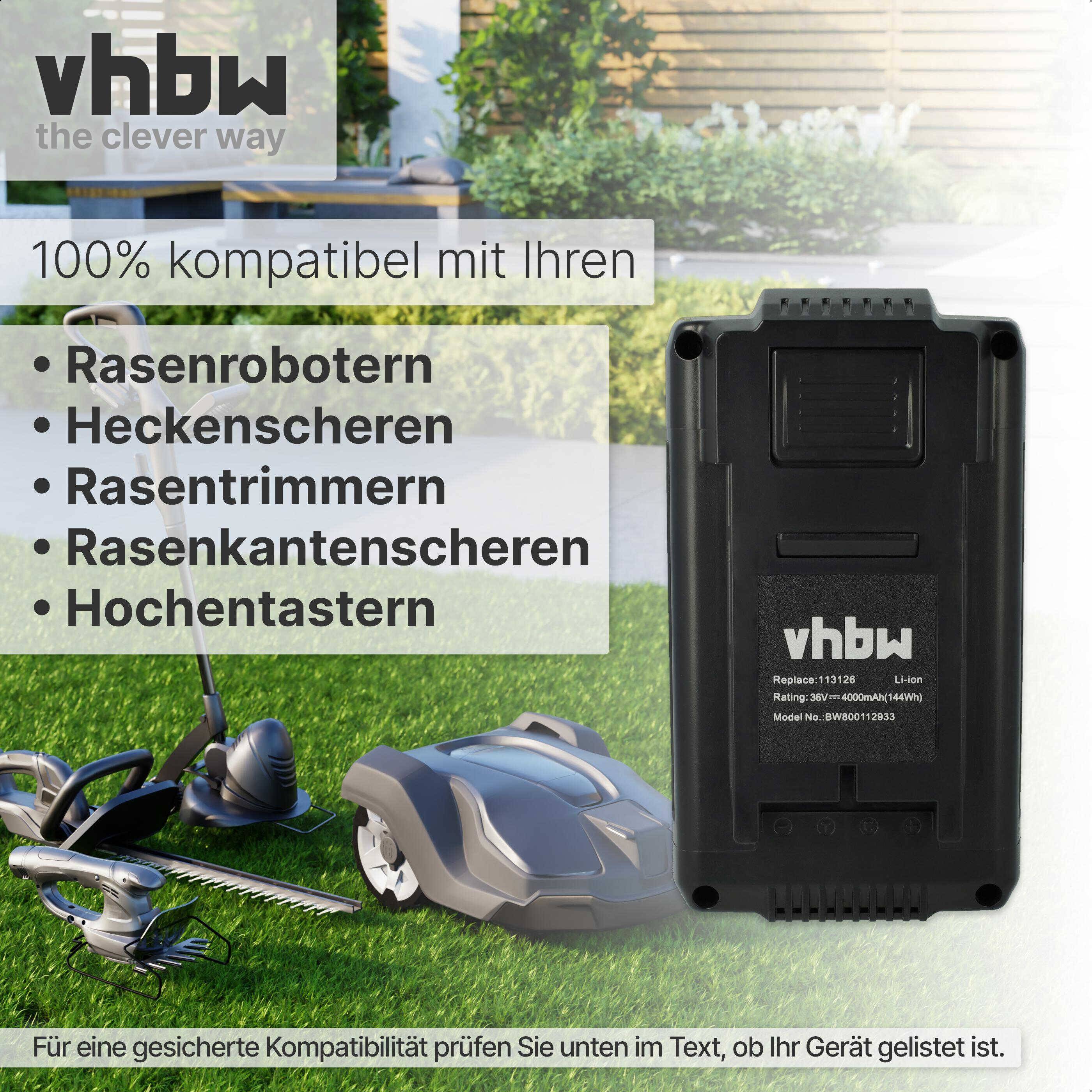 vhbw Akku kompatibel mit AL-KO Energy Flex 3.29 Li Cordless Lawnmower Rasenmäher Rasenroboter (4000mAh, 36V, Li-Ion)