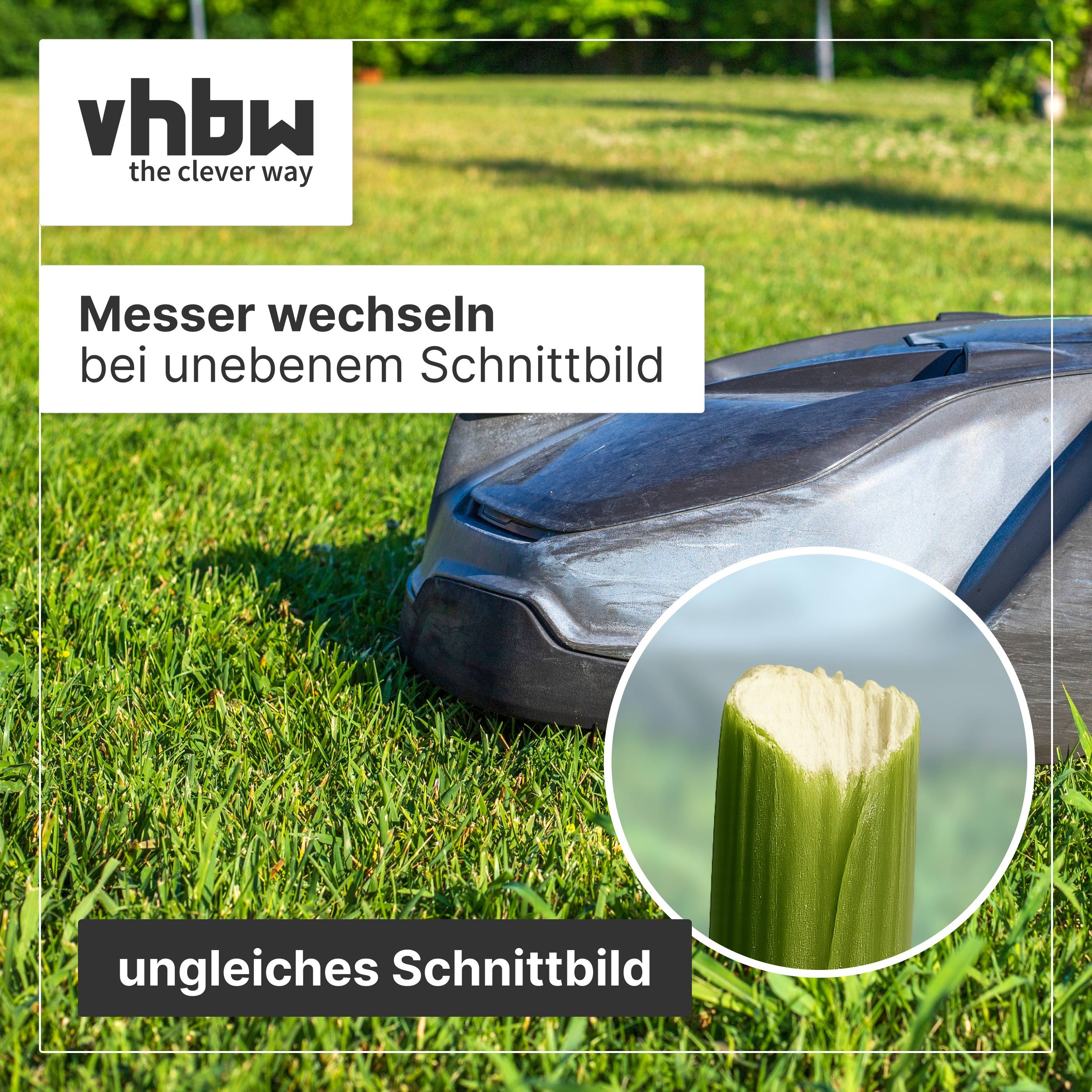 Elektrorasenmäher auf Gras mit deutschem Text „Messer wechseln bei unebenem Schnittbild