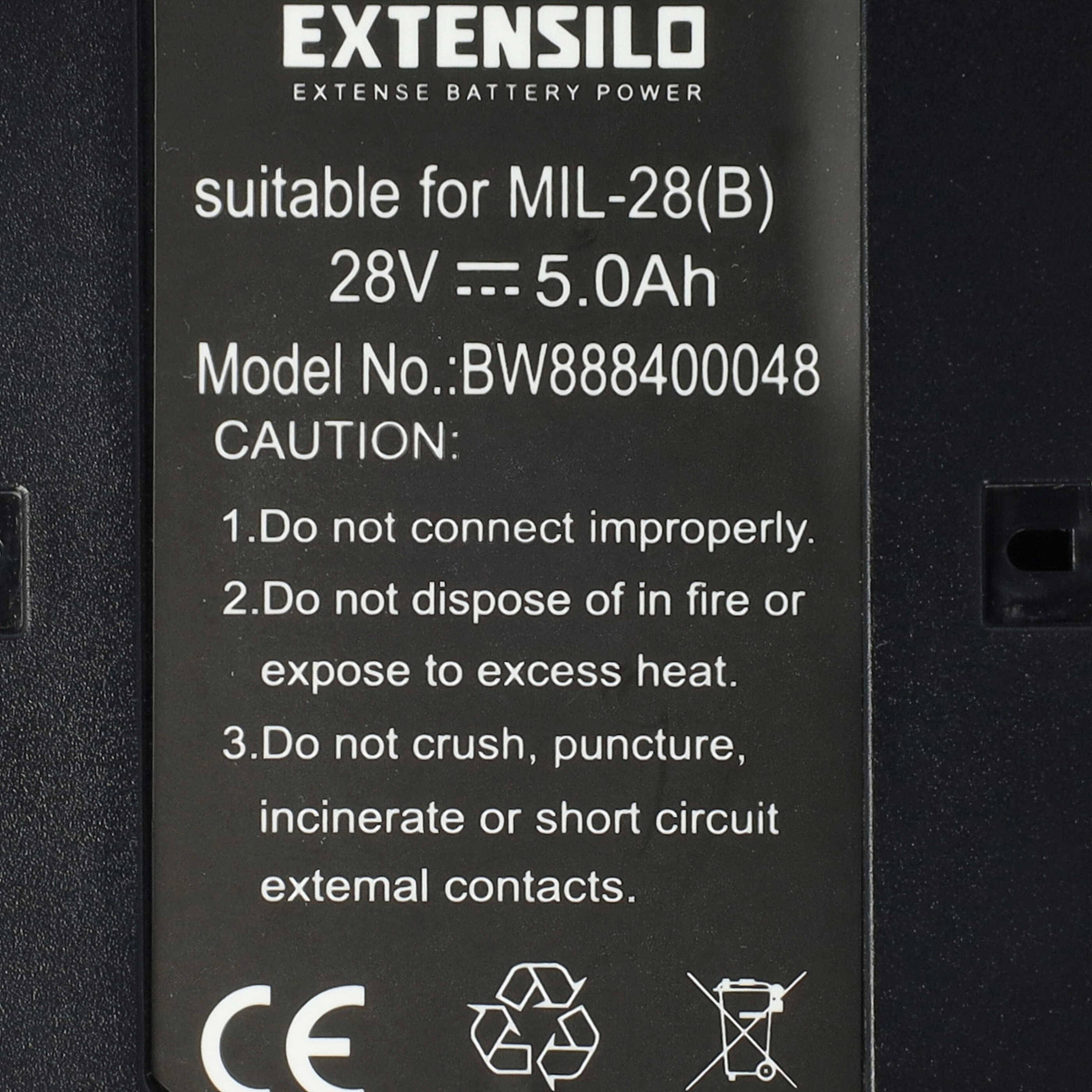 EXTENSILO Akku kompatibel mit Milwaukee HD28 H, HD28 HX, HD28 AG, HD28 AG 125, HD28 CS Werkzeug, Staubsauger (5000 mAh, Li-Ion, 28 V)