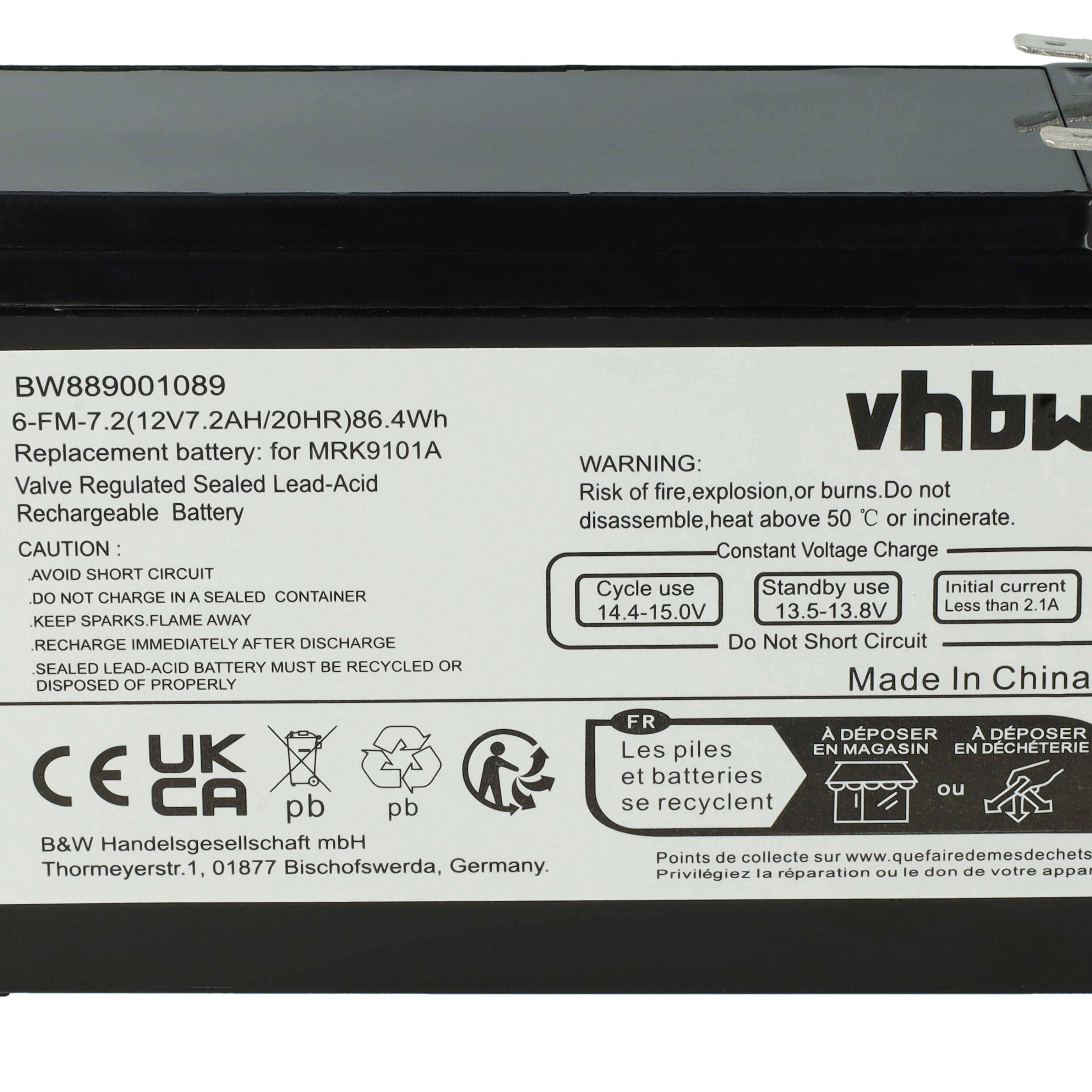 vhbw Akku Ersatz für Robomow BAT9000A | MRK9101A für Rasenroboter (7200 mAh, 12 V, AGM)