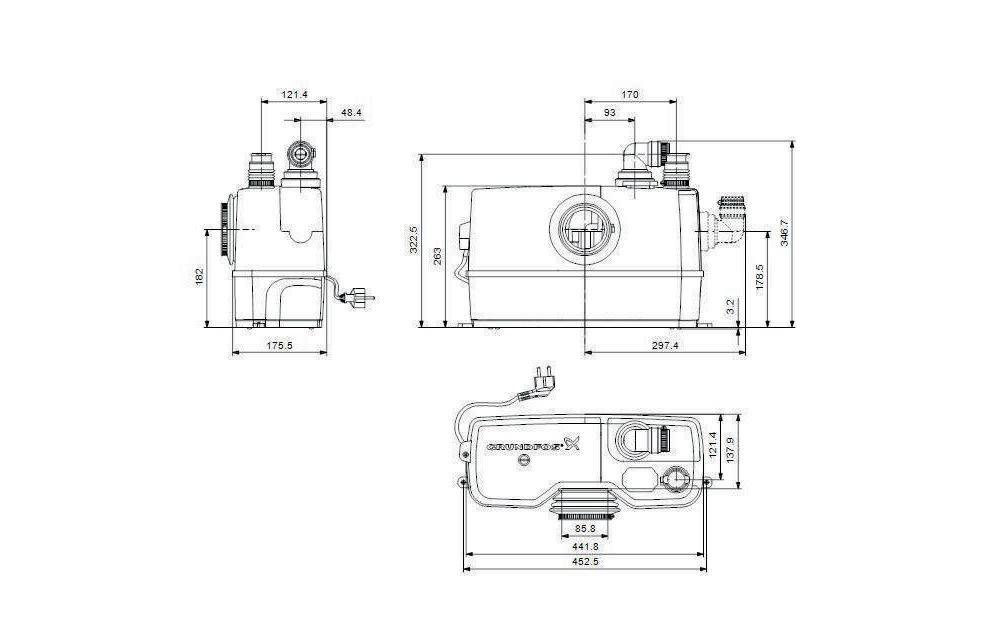 Grundfos Fäkalienhebeanlage SOLOLIFT2 WC-1 0,62 kW, 230-240 V/50 Hz