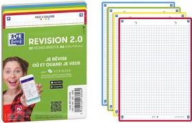Oxford Fiches bristol REVISION 2.0, A6, bord de couleur blanc, quadrillé, 250 g/m2, coins arrondis, certifié PEFC,
