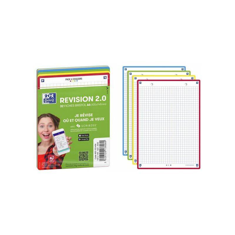 Oxford Fiches bristol REVISION 2.0, A5, bord de couleur