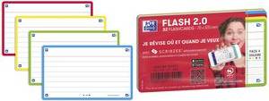 Oxford Fiches bristol FLASH 2.0, A7, bord de couleur blanc, ligné, 250 g/m2, coins arrondis, certifié PEFC,