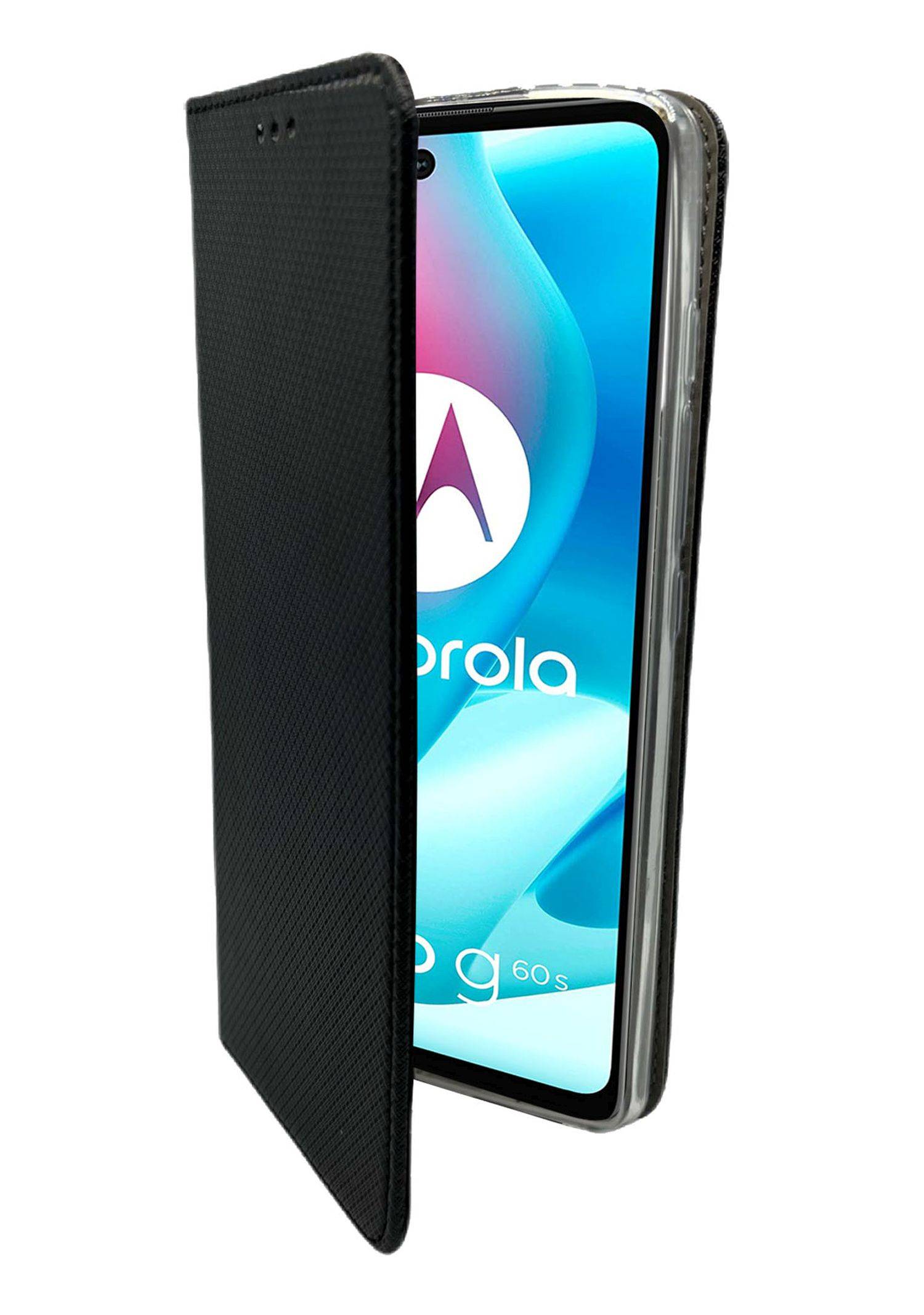 Elegante Buch-Tasche Hülle Smart Magnet für MOTOROLA MOTO G62 5G Leder Optik Wallet Book-Style Cover Schale in Schwarz